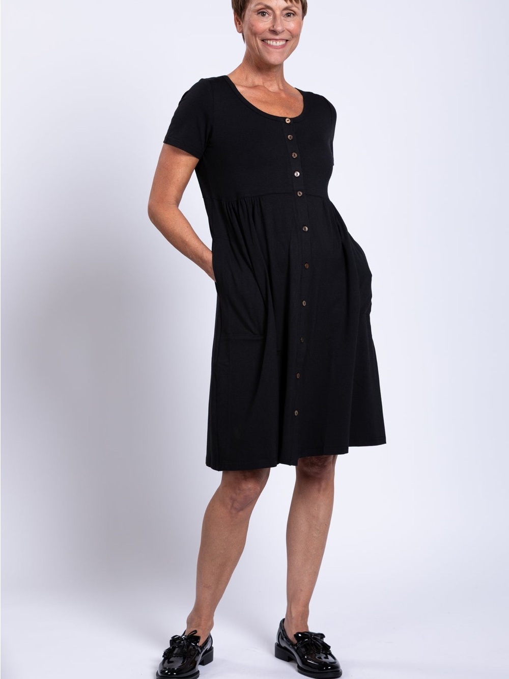 Blue Sky Nelly Bamboo Button Front Dress Size XS Black